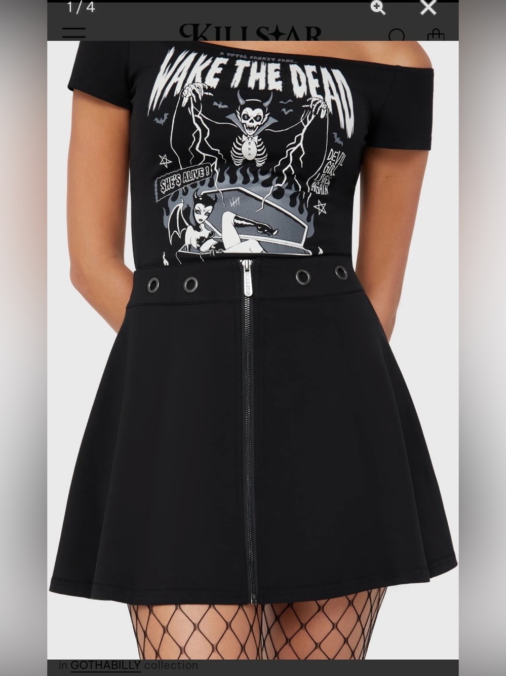 NWT Killstar Darling Doom Black Zip Mini Skirt Size Small